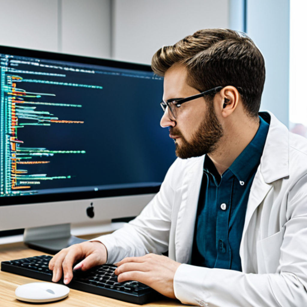 화학공학 이직 준비 방법 - A chemical engineer in appropriate attire, sitting at a desk reviewing data science code on a comput...