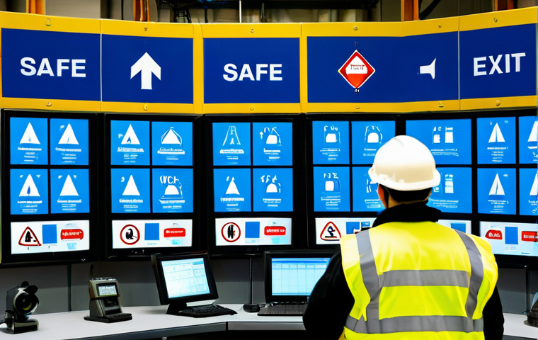 화학공학 직장 내 커뮤니케이션 - **Safety Communication Scenario:** Chemical plant control room, workers in helmets and vests, large ...