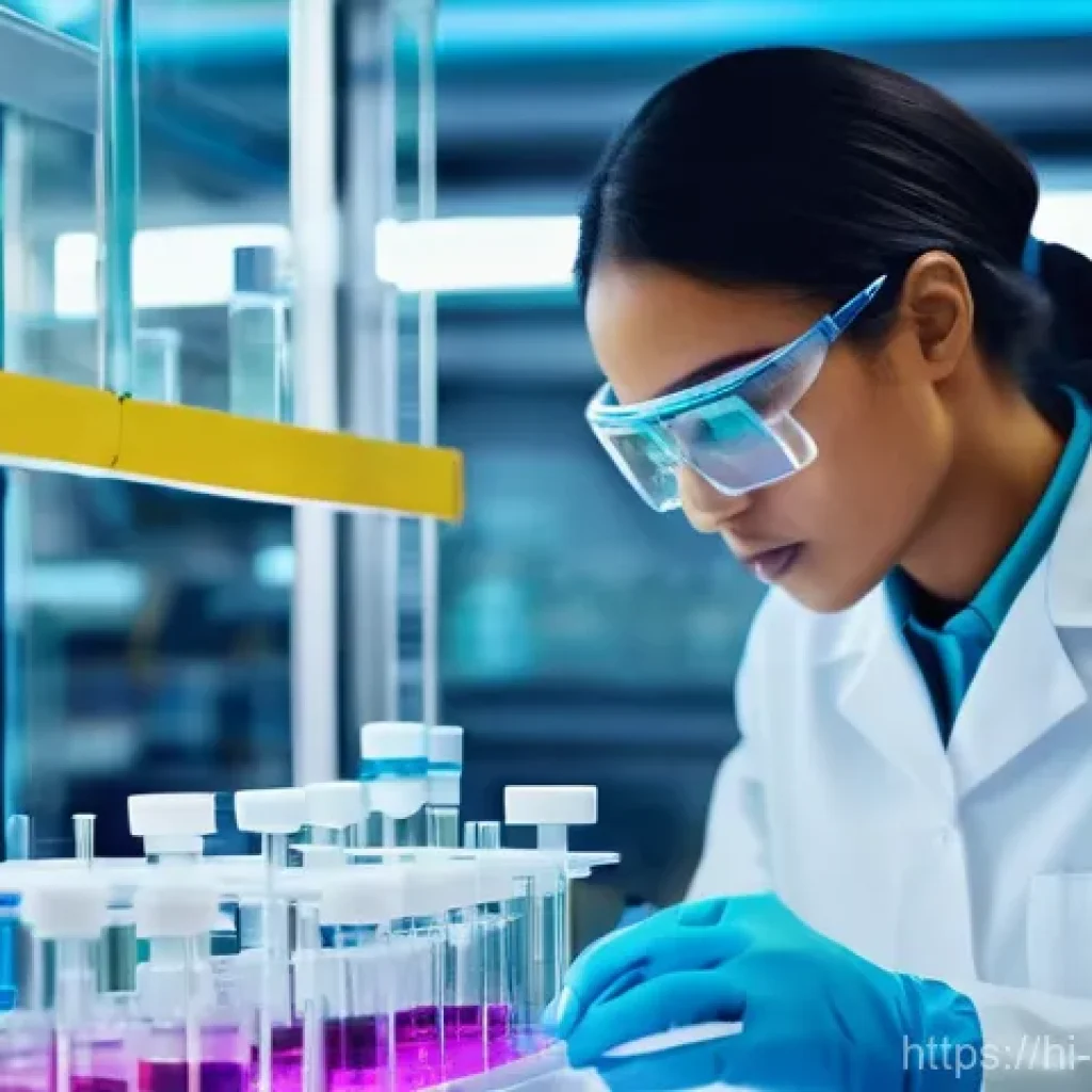 화학공학 기업 연구개발 - **Pharmaceutical R&D Breakthrough:** A brightly lit, futuristic pharmaceutical research laboratory b...