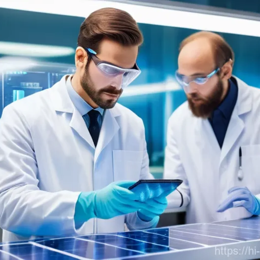 화학공학 유망 직종 - A diverse team of chemical engineers, wearing clean lab coats, safety goggles, and gloves, meticulou...