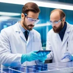 화학공학 유망 직종 - A diverse team of chemical engineers, wearing clean lab coats, safety goggles, and gloves, meticulou...