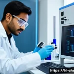 Home 22 화학공학 박사 과정 - A modern chemical engineering laboratory scene showing a focused young Indian researcher in a white ...