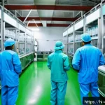 Home 19 화학공학 지속 가능한 발전 - A high-tech pharmaceutical chemical plant interior showcasing green chemistry principles in action, ...
