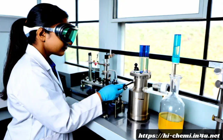 Home 17 화학공학 연구개발 사례 - Photorealistic chemical engineering research laboratory in India, a Hindi-speaking female engineer w...